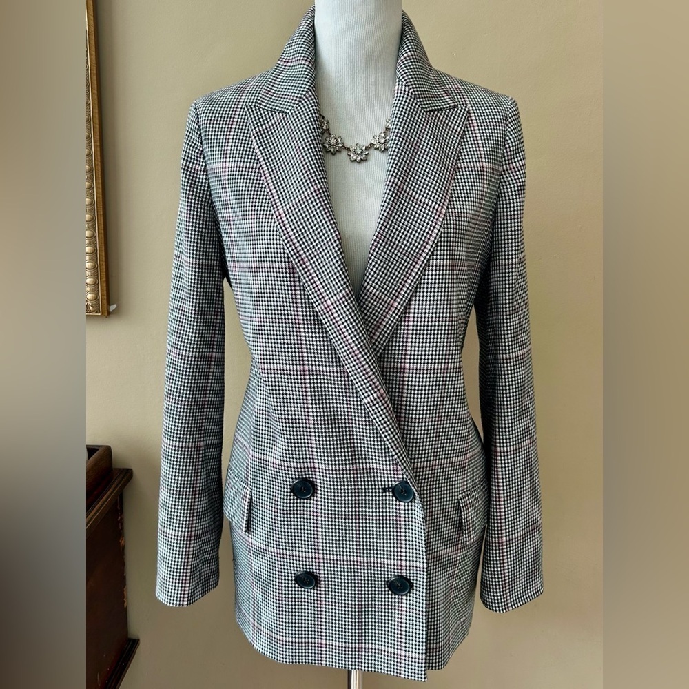 ALLSAINTS Helei Check Slouchy Blazer Double Breasted Houndstooth Plaid Size 4